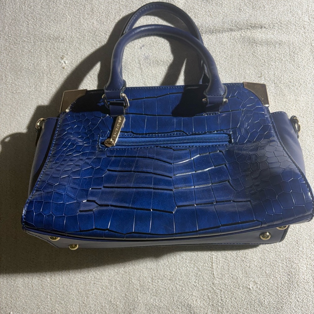 David Jones Blue Croc-Embossed Satchel Handbag
